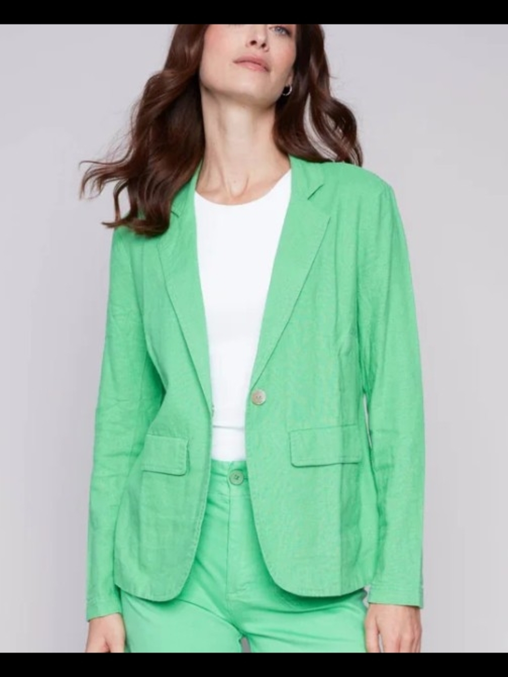Charlie B Women’s Apple Green Single-Button Linen Blazer Size Small Jacket